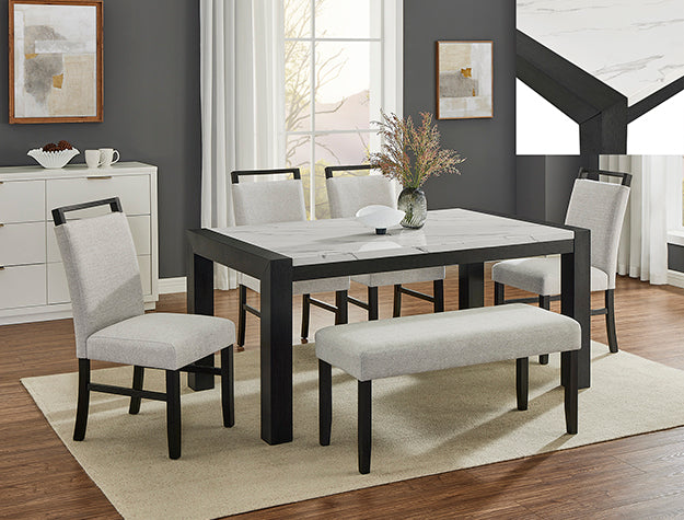 Jules Faux Marble Dining Set — Table, Chairs & Bench