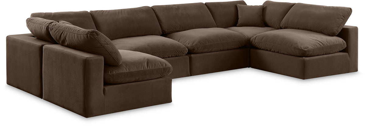 Comfy Velvet Modular Sectional — 6-Piece Armless Sectional — Brown