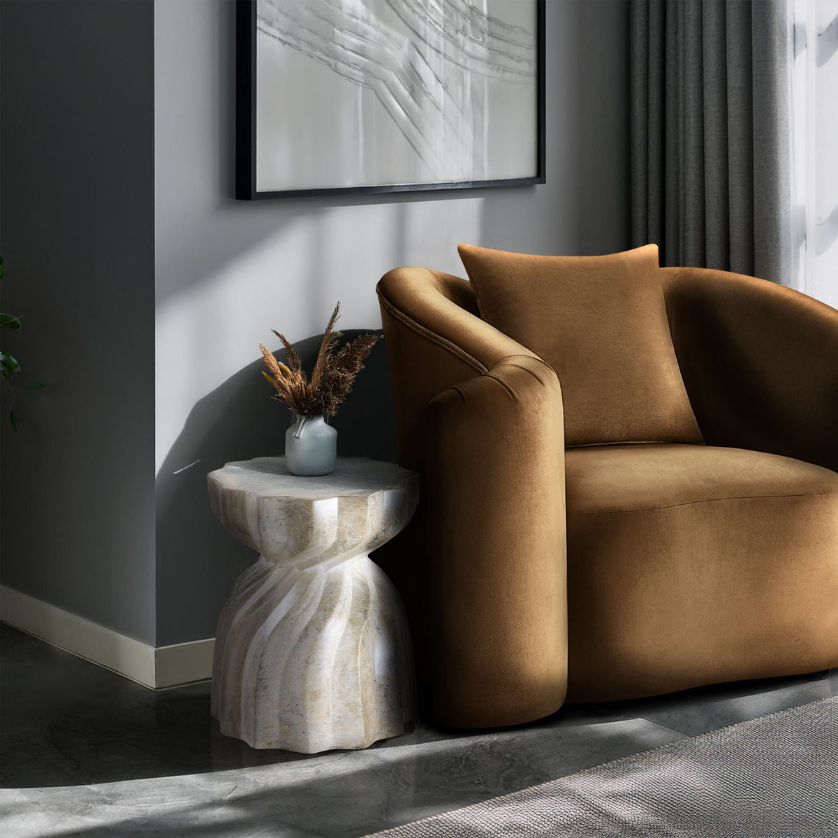 Caserta - Marble Finish Concrete End Table - Travertine