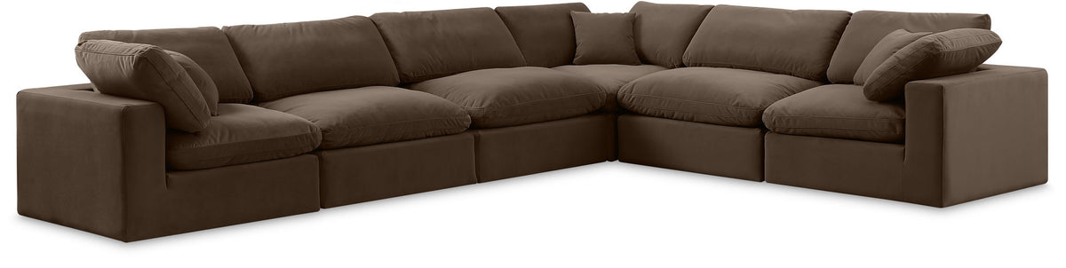 Comfy Velvet Modular Sectional — 6-Piece Corner Sectional — Brown