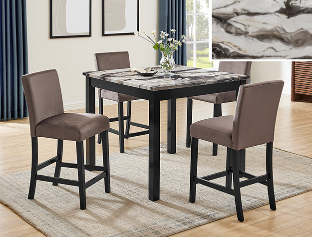 Lennon Faux Marble Brown Counter Height Set