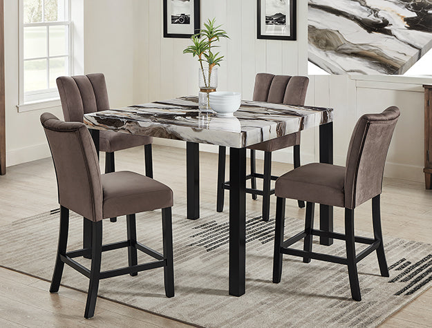 Vega Faux Marble Counter Height Dining Set — Mocha Chairs