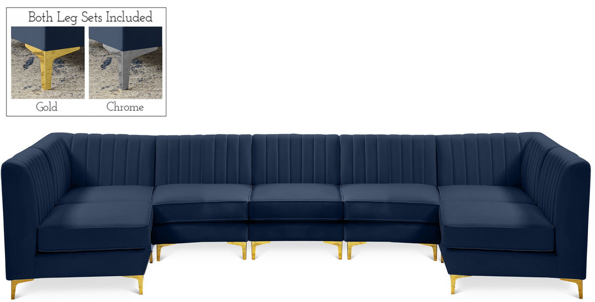 Alina Velvet Modular Sectional — 7-Piece Sectional — Navy