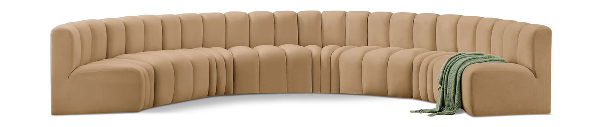 Arc Velvet Modular Sectional — 8-Piece U-Shaped Sectional — Camel