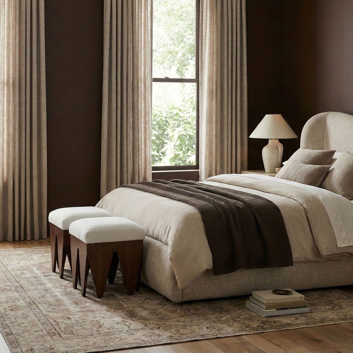 Altair - Fabric Bench with Dark Brown Base