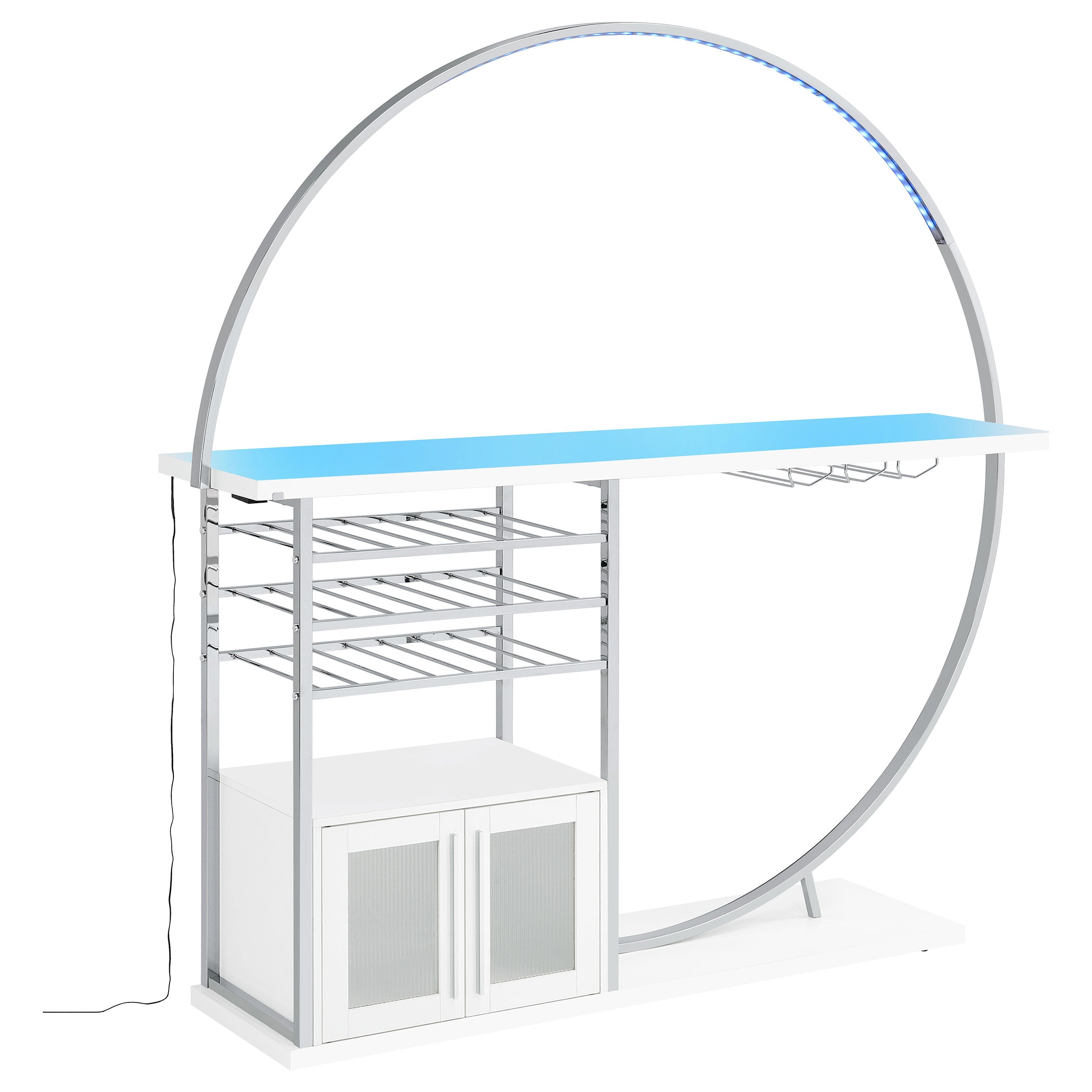 Risley 2-door Circular LED Home Bar with Wine Storage White High Gloss