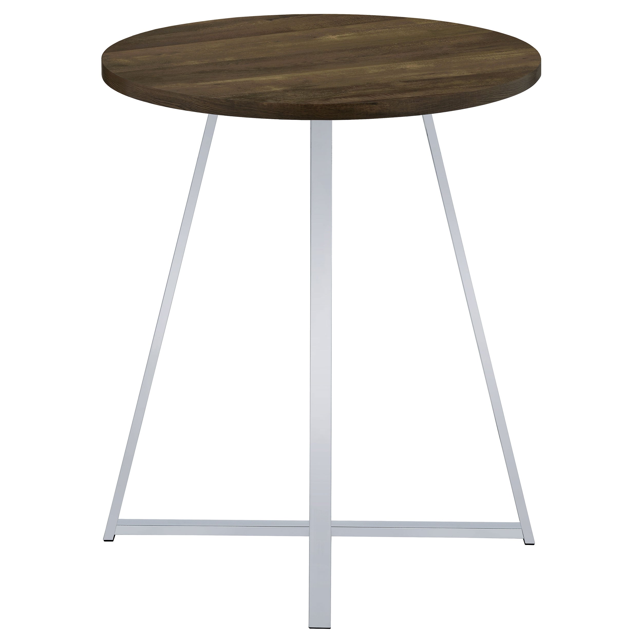 Burkhart Sled Base Round Bar Table Brown Oak and Chrome