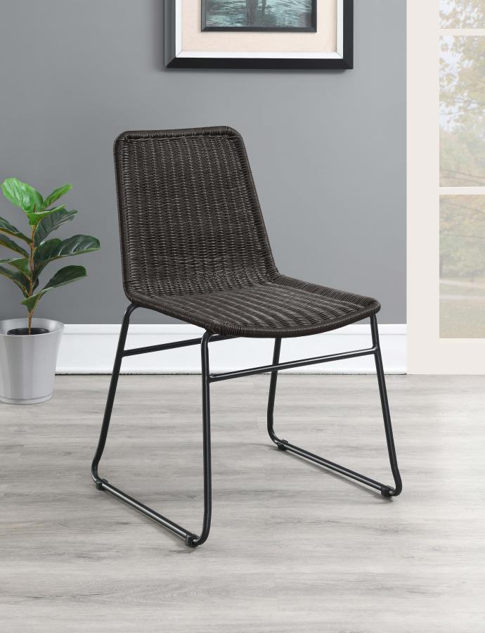 Dacy Faux Rattan Metal Dining Side Chair Brown (Set of 2)