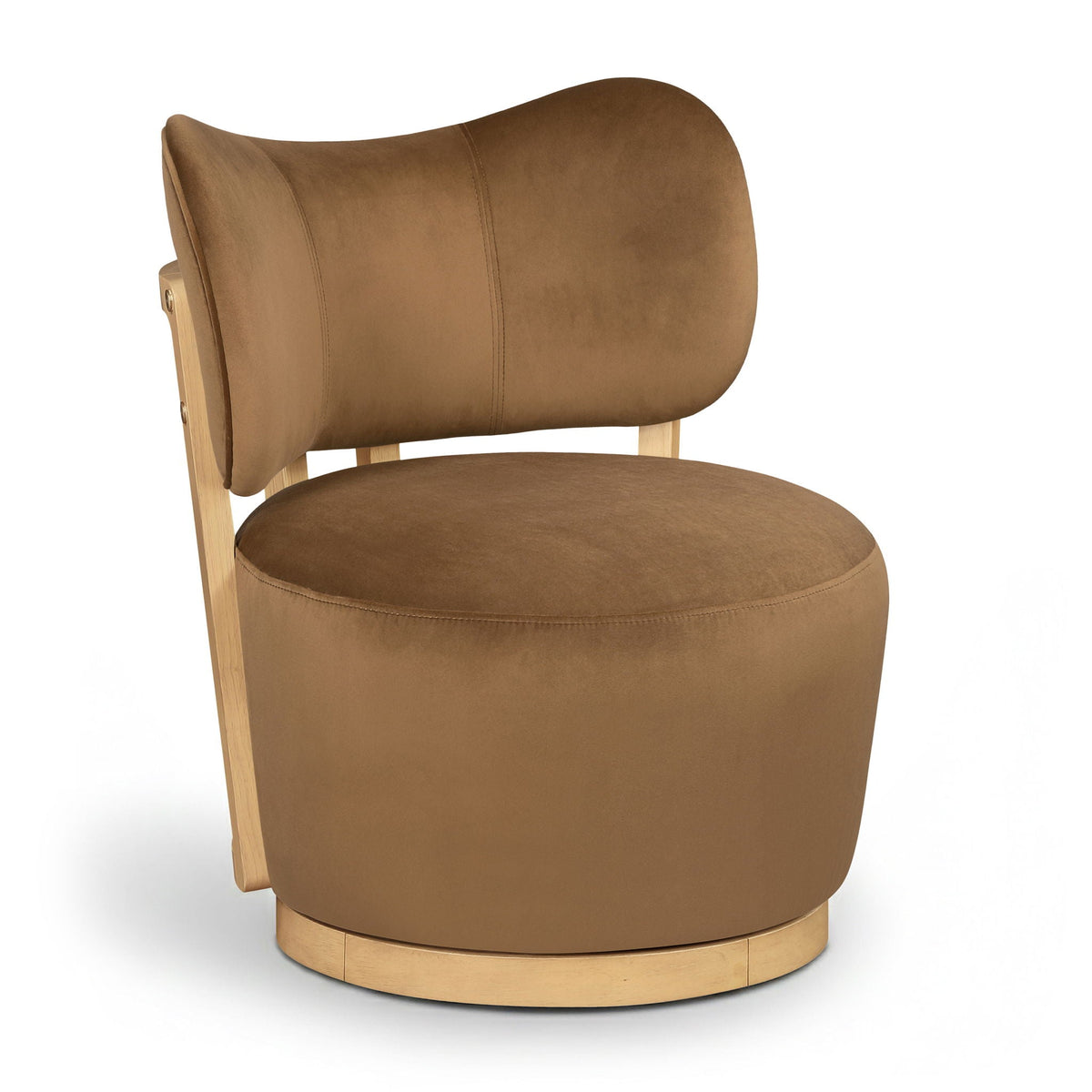 Elara - Velvet Upholstered Swivel Accent Chair - Saddle