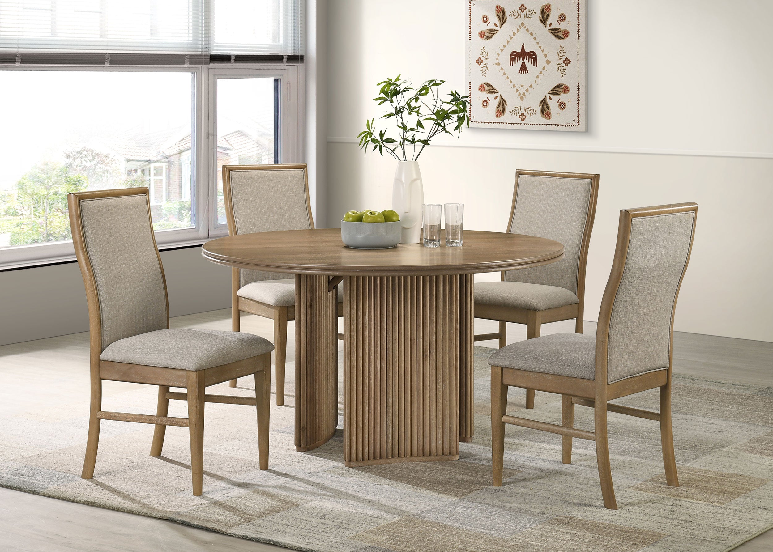 Adina 5-piece Round Dining Table Set Distressed Light Brown