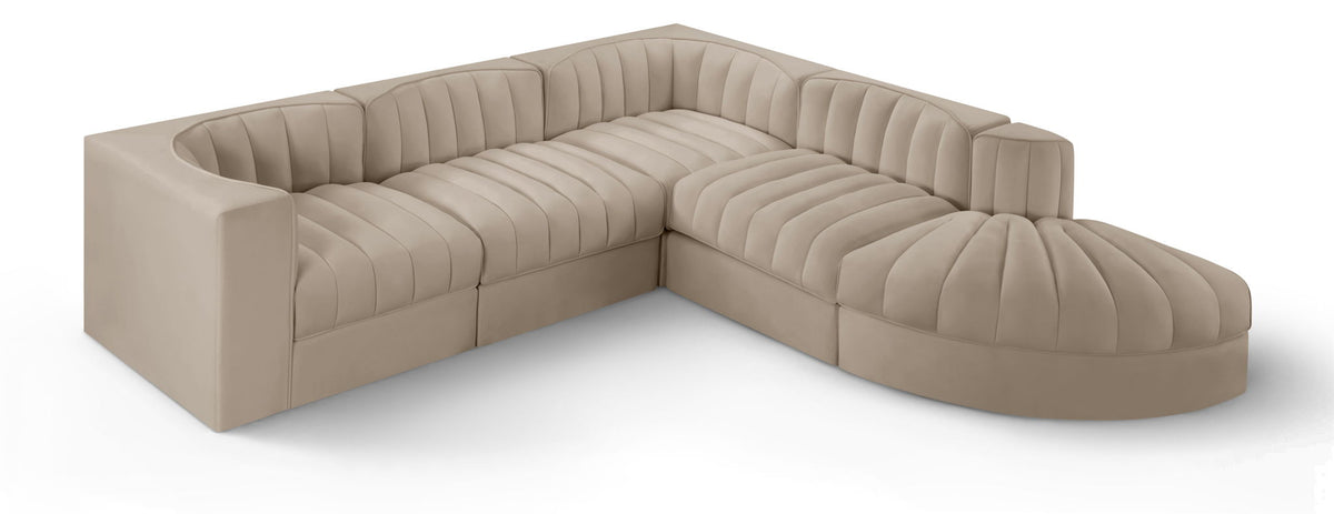 Rummi Performance Velvet Modular Sectional — 5-Piece Sectional — Beige
