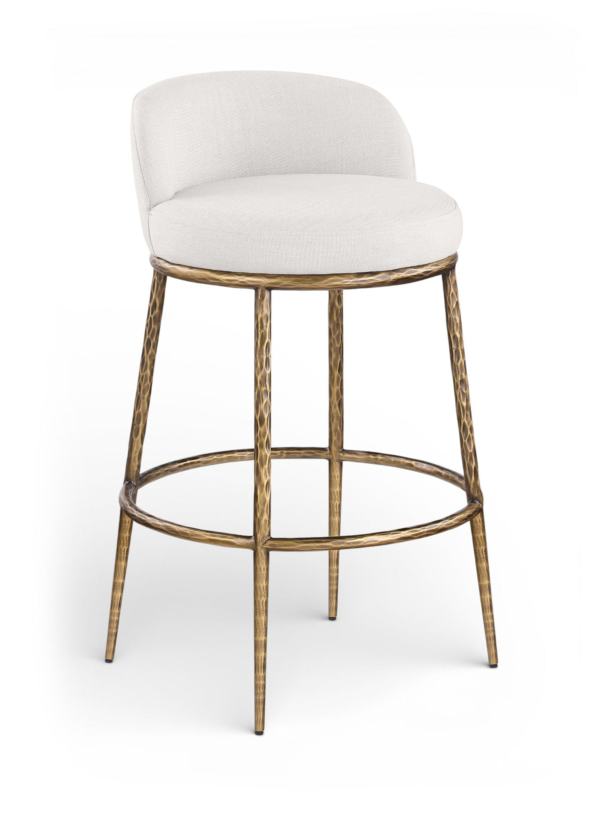 Ferro - Performance Fabric Upholstered Bar Stool - Antique Brass - Cream