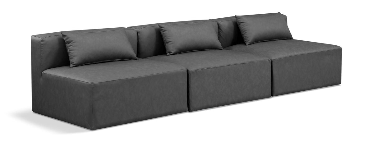Cube Faux Leather Modular Sectional — 3-Piece Armless Sofa — Grey