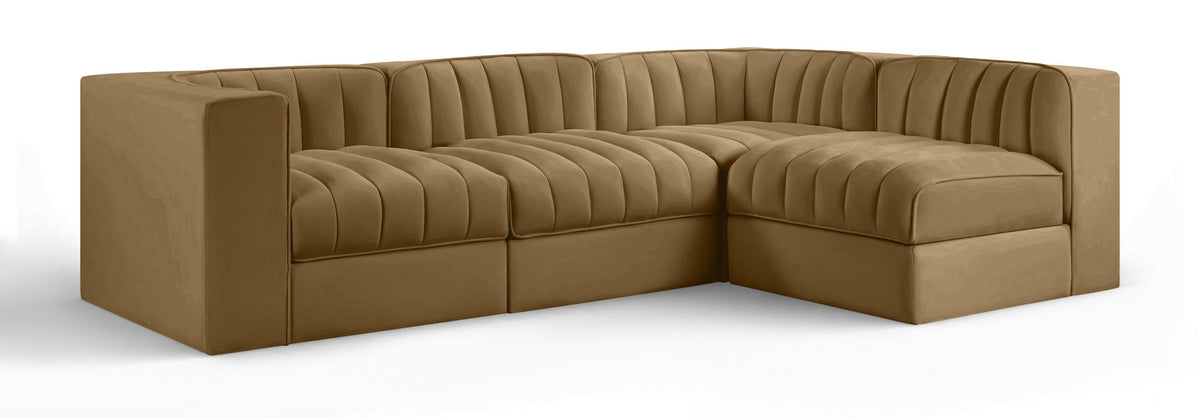 Rummi Performance Velvet Modular Sectional — 4-Piece Sectional — Saddle