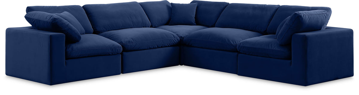 Comfy Velvet Modular Sectional — 5-Piece Corner Sectional — Navy
