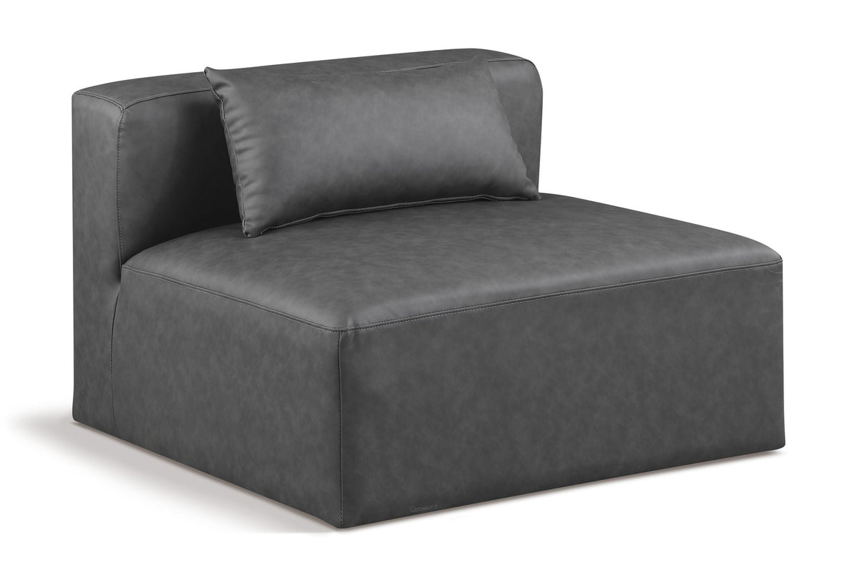 Cube Faux Leather Modular Sectional — Add-On: Armless Chair — Grey