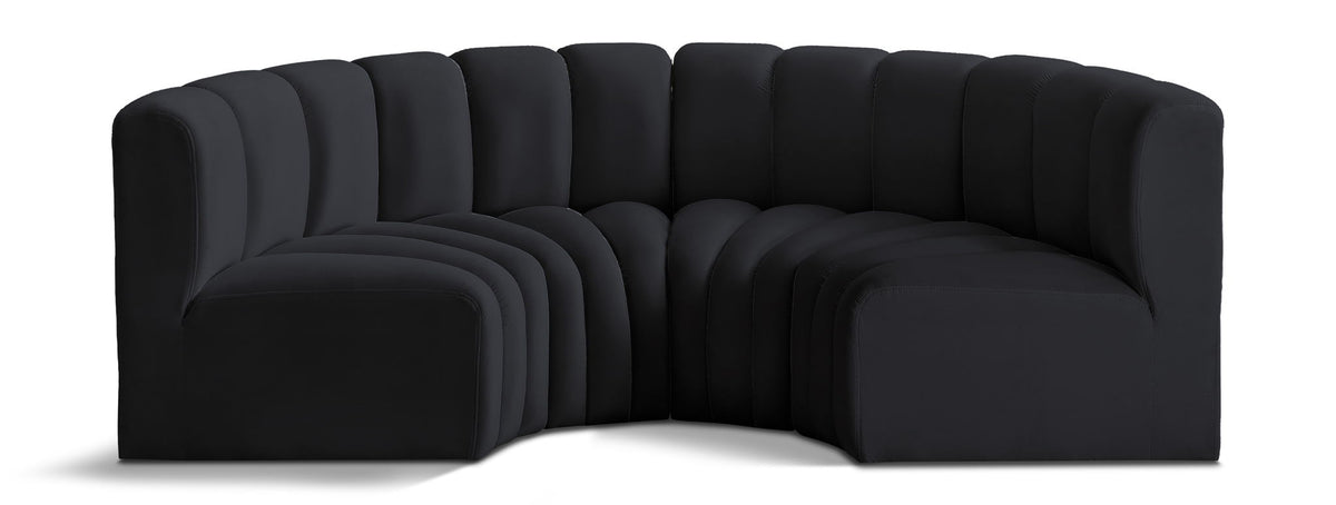 Arc Velvet Modular Sectional — 4-Piece U-Shaped Sectional — Black