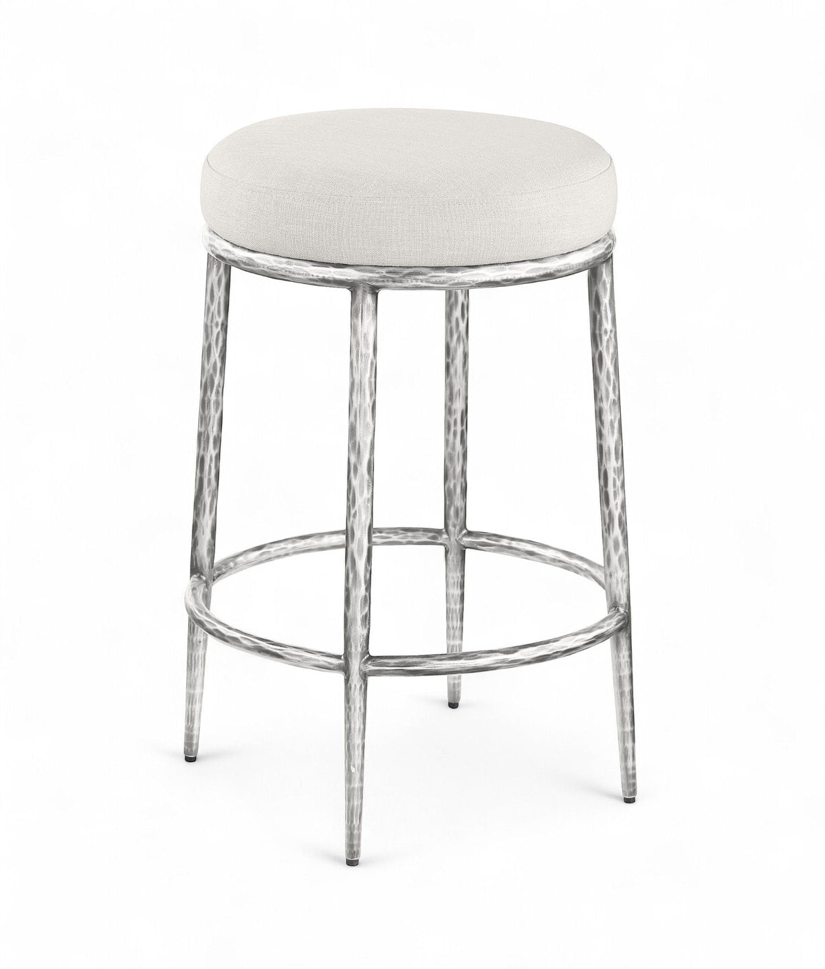 Ferro Upholstered Backless Counter Stool with Brushed Silver Base