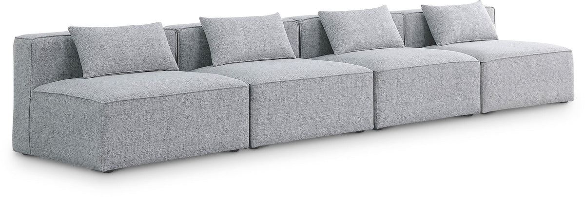 Cube Linen Modular Sectional — 4-Piece Armless Sofa — Grey