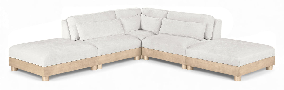 Turin Chenille Modular Sectional — 5-Piece Sectional with 2 Ottomans (120" Wide) — Cream
