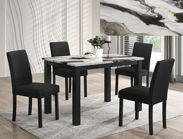 Resia Brown Marble Dining Set — Table & Charcoal Chairs
