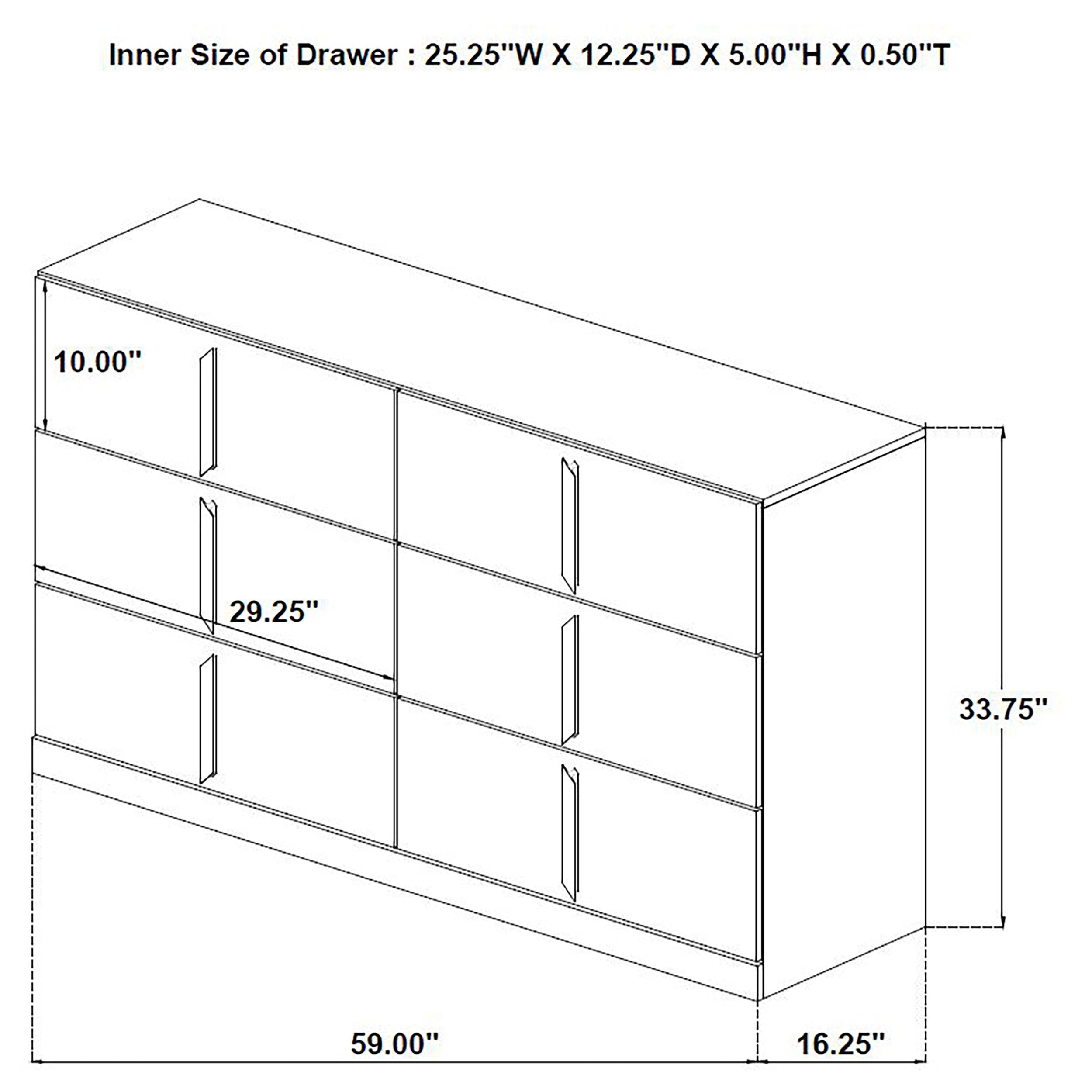 Ines 6-drawer Bedroom Dresser Cabinet White High Gloss