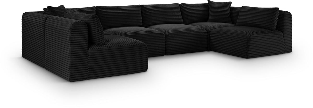 Shaggy Modular Sectional — 6-Piece U-Shaped Armless Sectional — Black