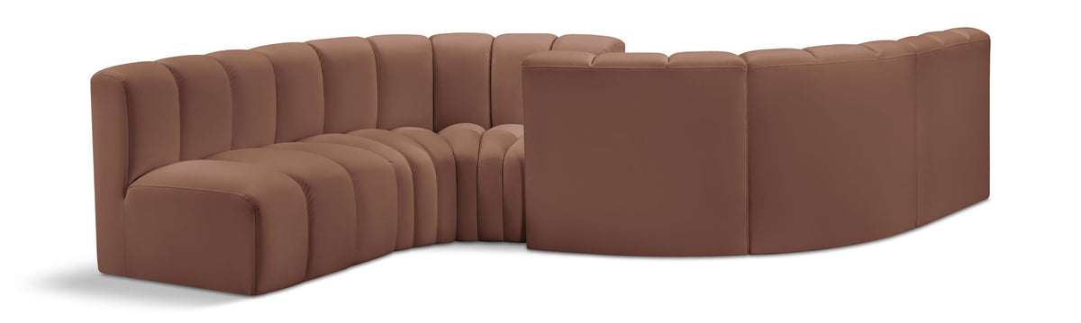Arc Faux Leather Modular Sectional — 6-Piece Sofa — Cognac