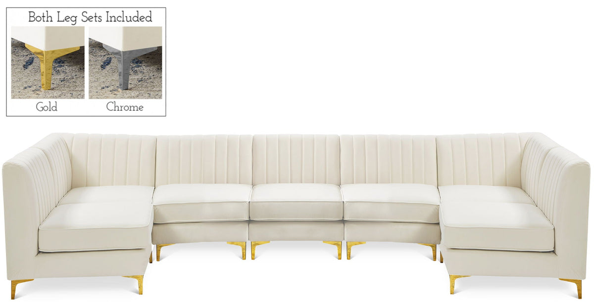 Alina Velvet Modular Sectional — 7-Piece Sectional — Cream