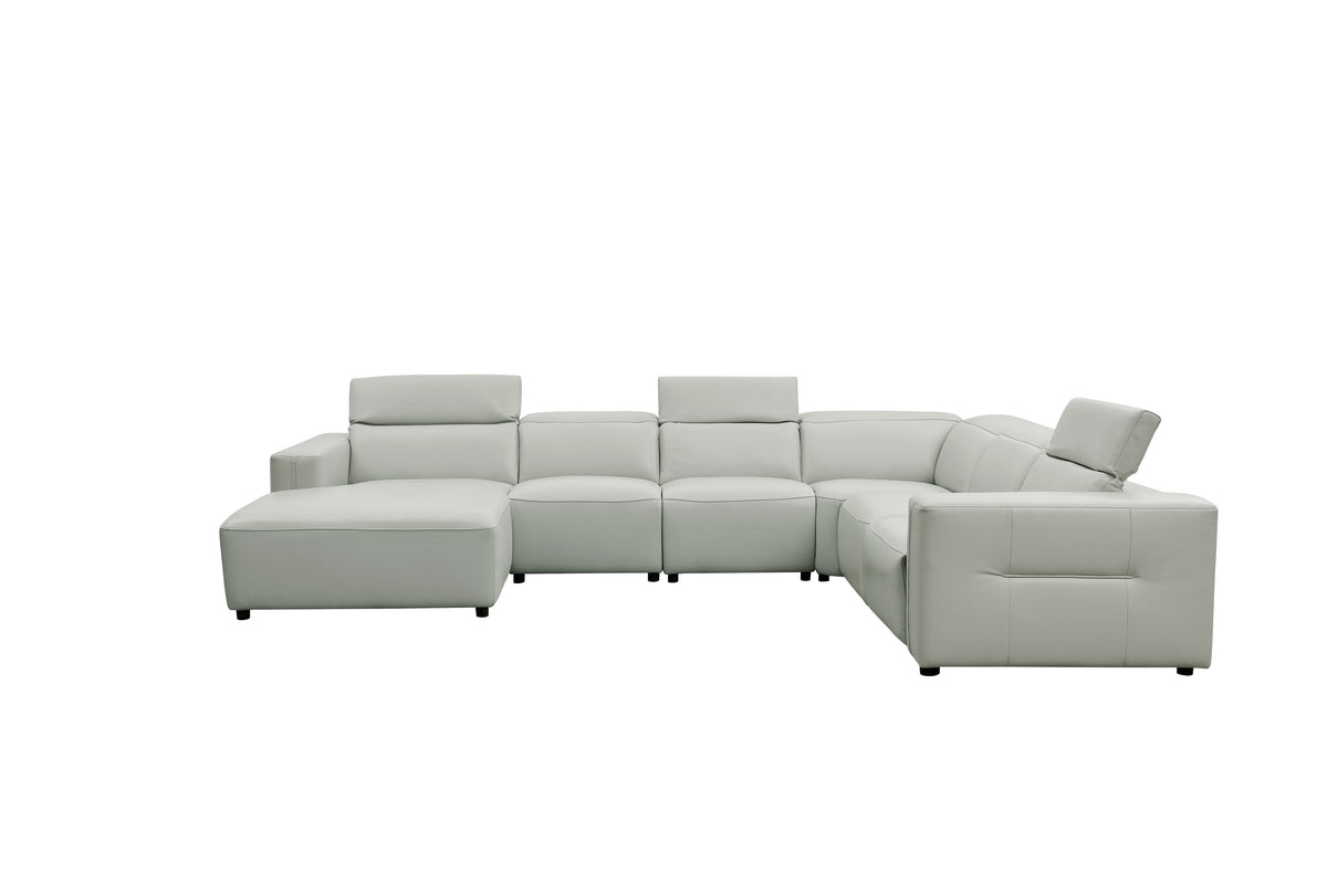 Noel Grey Italian Leather Sectional — Power Recline and Chaise