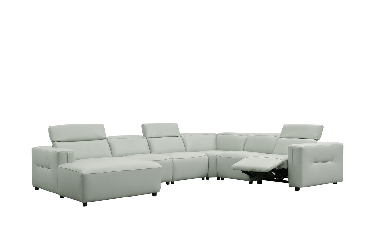 Noel Grey Italian Leather Sectional — Power Recline and Chaise