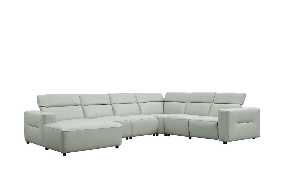 Noel Grey Italian Leather Sectional — Power Recline and Chaise
