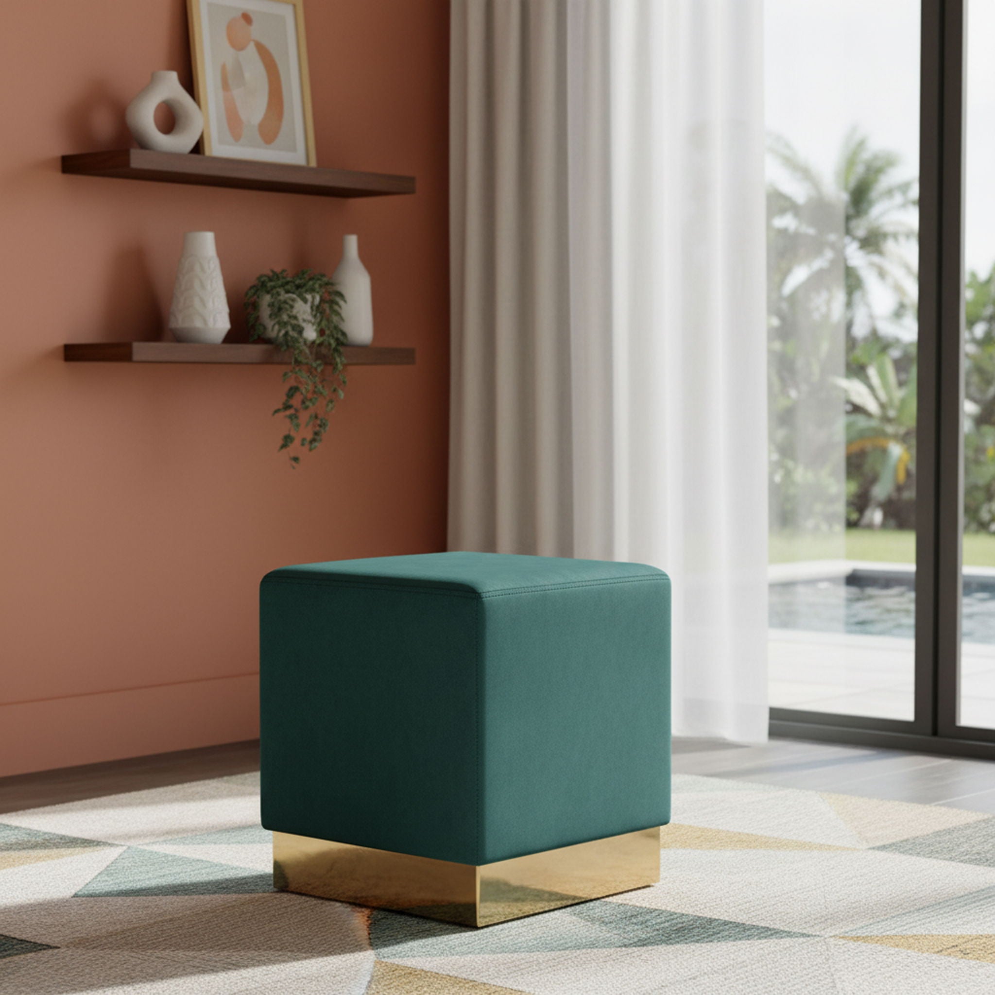Jax - Stool Ottoman with Gold Base