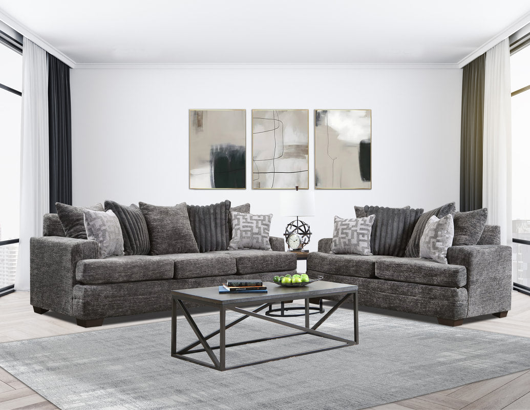 2675-07 Charcoal Sofa & Loveseat Set — Matching 2-Piece