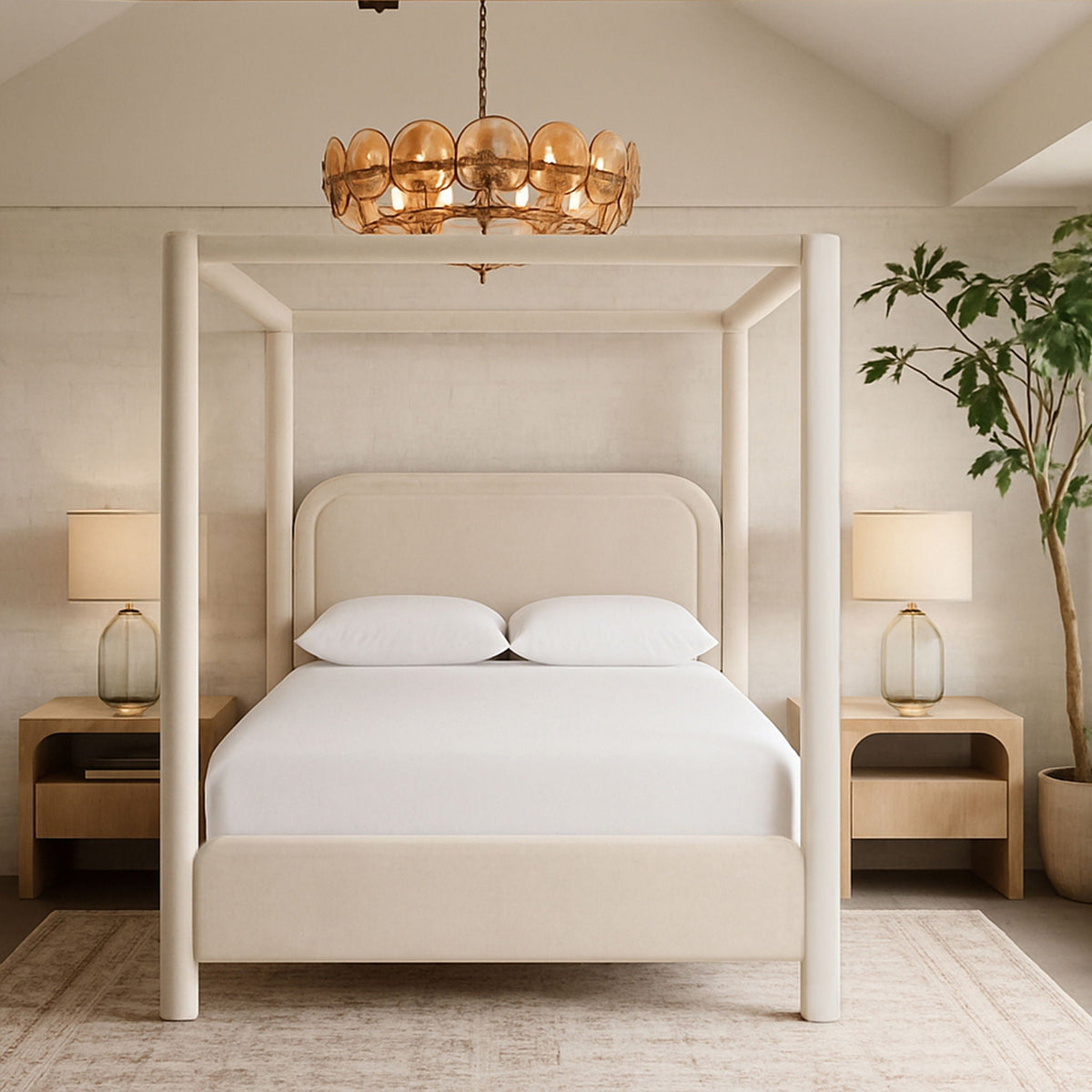 Salina Velvet Upholstered Canopy Bed — 10 Colors, Twin to King