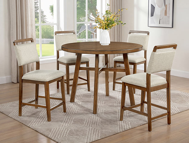 Blanche Brown Counter Height Dining Set — Round Table & Chairs