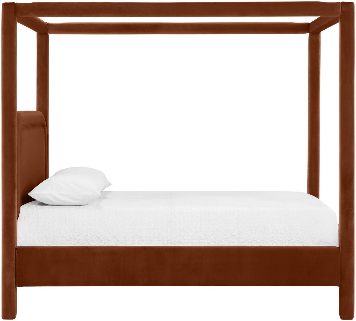 Salina Taupe Velvet Upholstered Canopy Bed — Twin to King - Cognac