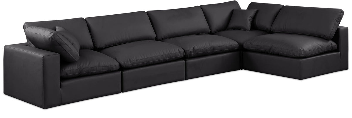 Comfy Faux Leather Modular Sectional — 5-Piece Sectional — Black