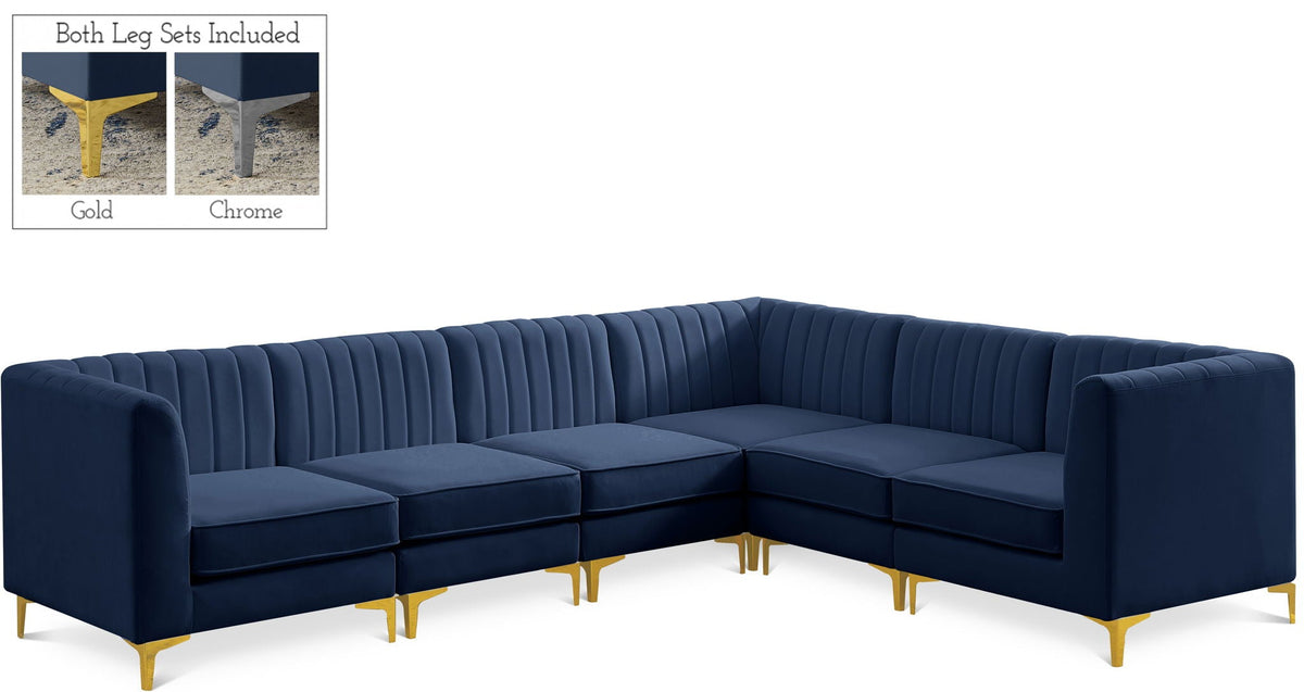 Alina Velvet Modular Sectional — 6-Piece Sectional — Navy