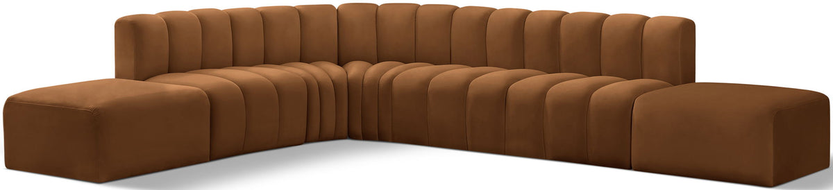 Arc Velvet Modular Sectional — 7-Piece Corner Sectional — Saddle