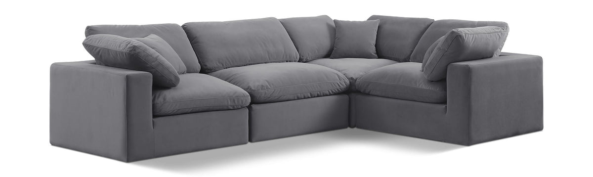 Comfy Velvet Modular Sectional — 4-Piece Sectional — Grey