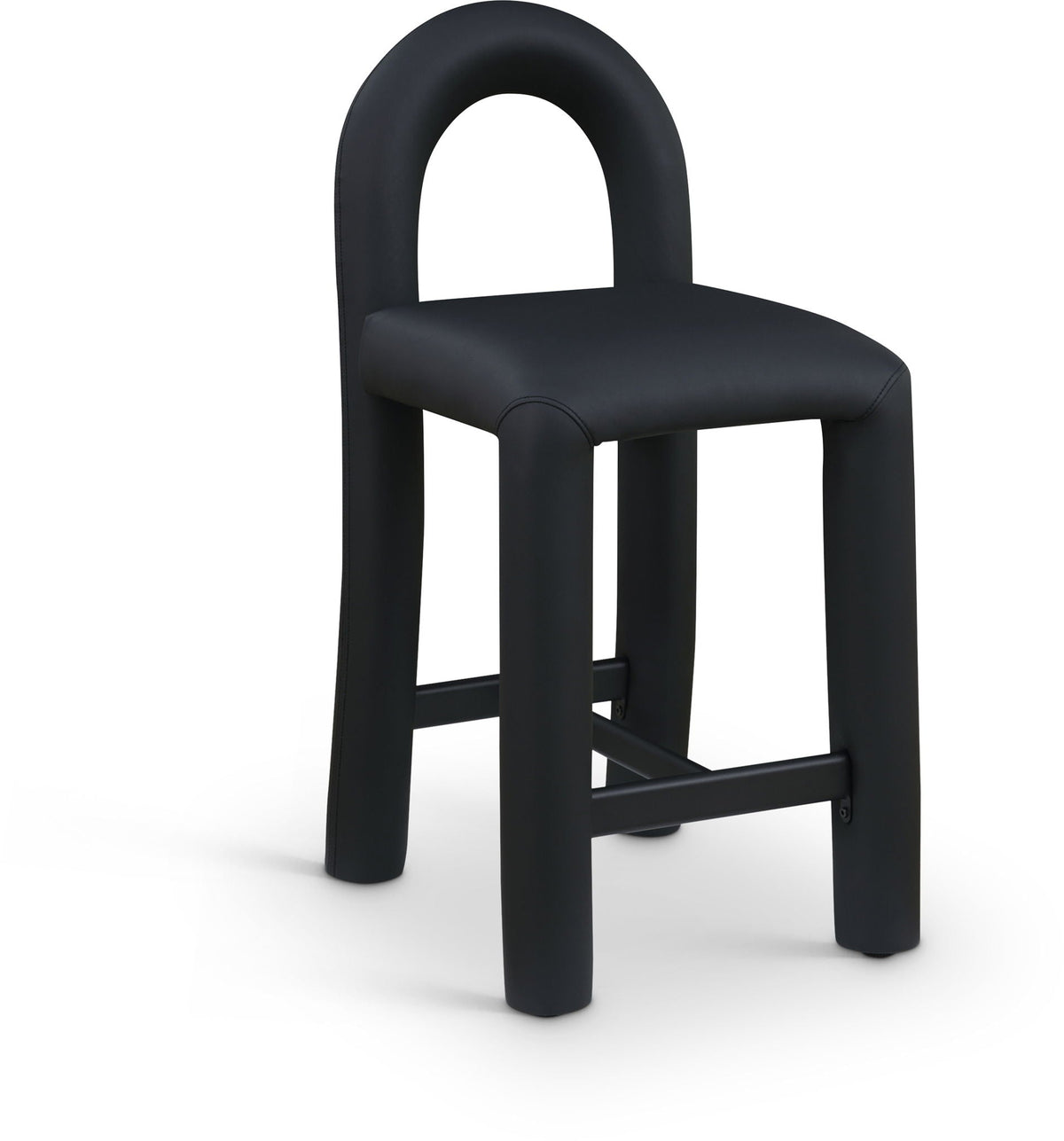 Amari - Vegan Leather and Boucle Fabric Stool - Black Faux Leather