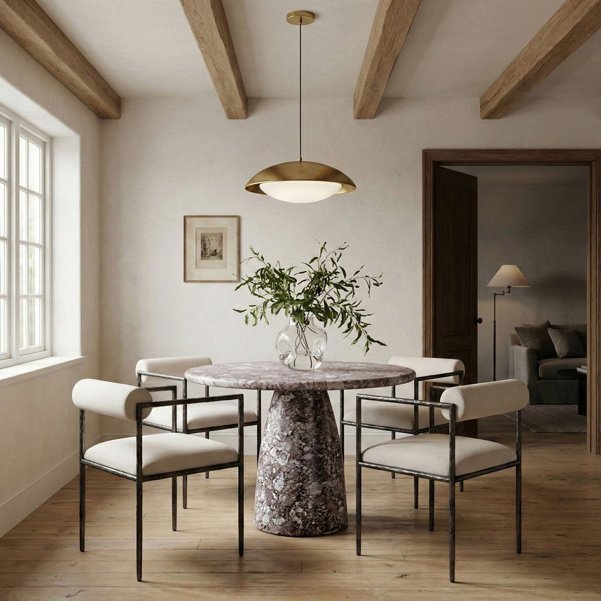 Axis Linen Dining Chair Set of 2 — Beige or Cream, Antique Black or Brass Legs - 2