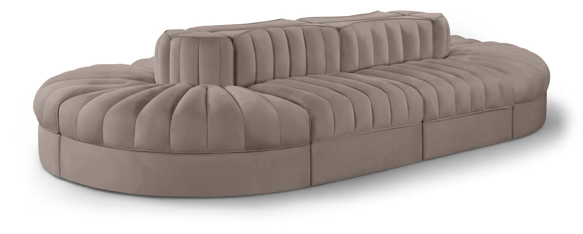 Rummi Performance Velvet Modular Sectional — 8-Piece Oval Sectional — Taupe