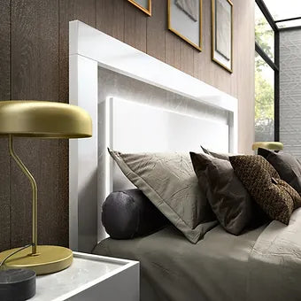 Mara White High Gloss Bedroom Set — LED Headboard