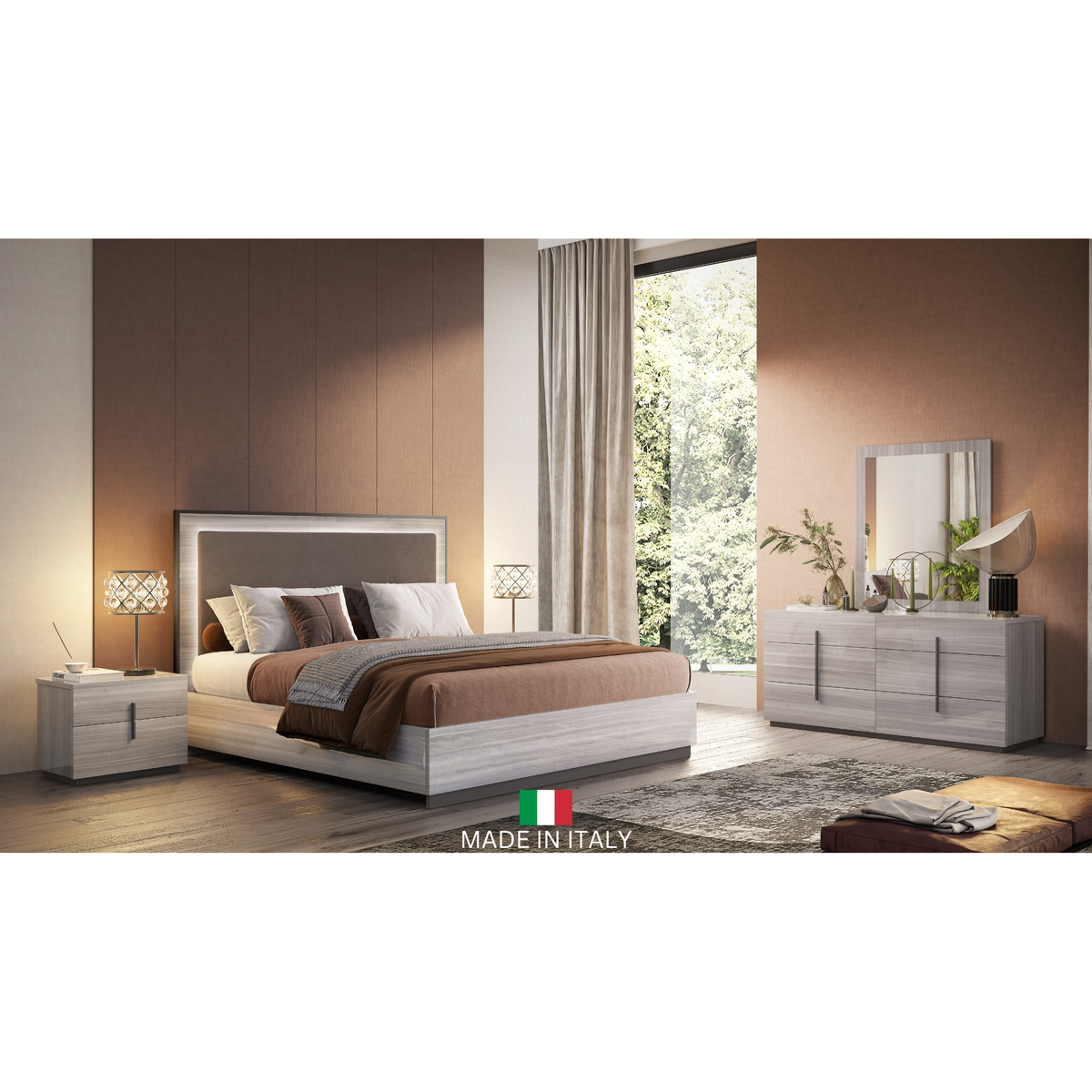 Blade II Upholstered Bedroom Set — Italian Made with LED Bed
