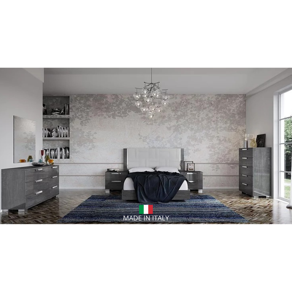 Sarah Geo Ice Grey High-Gloss Bedroom Set — Made in Italy