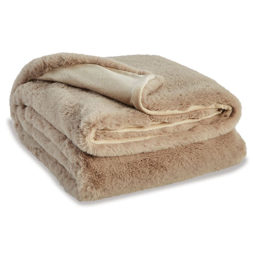 Gariland Taupe Faux Fur Throw Blanket