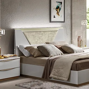 Kharma White Upholstered Bedroom Set — Italian Made LED Bed