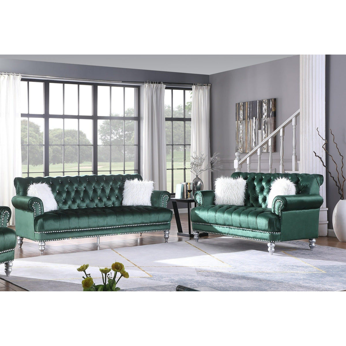 Royal Green Velvet Sofa & Loveseat Set